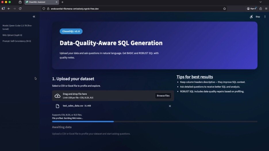 CleanSQL landing screen